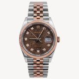 Rolex Datejust 36 - 126231 - 36 mm - Rose Gold and Stainless Steel - Jubilee bracelet, Chocolate Motif dial with diamonds