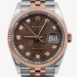 Rolex Datejust 36 - 126231 - 36 mm - Rose Gold and Stainless Steel - Jubilee bracelet, Chocolate Motif dial with diamonds